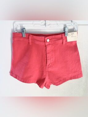 Coral Red Sailor Denim Shorts with Vintage Fade